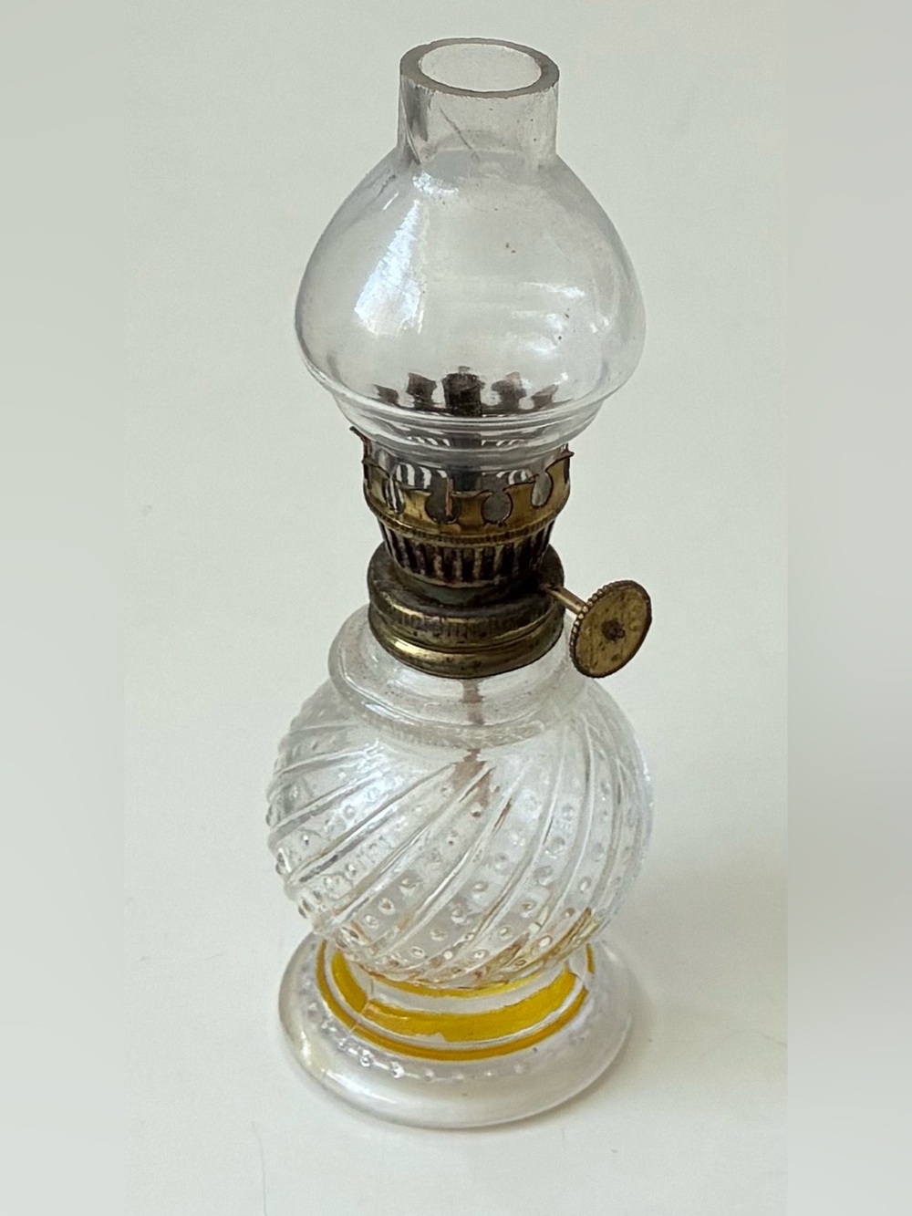 Vintage Clear Glass Oil Lamp with Brass Fitting - 5” antique mini oil lamp